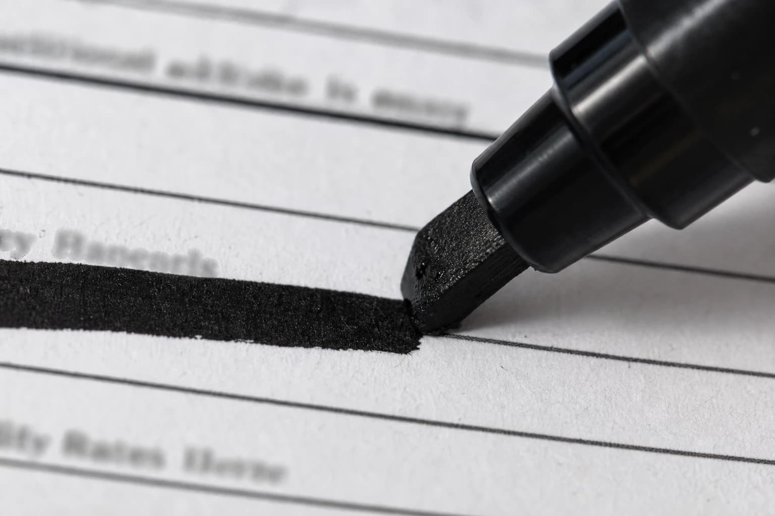 A black marker covering a line on a printed form.